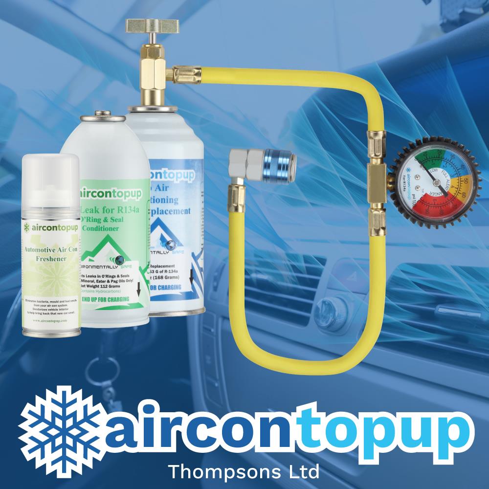 Car Aircon Regas R134a Compatible Refrigerant + Leak Sealer + Sanitiser + Professional Type Hose & Gauge Kit