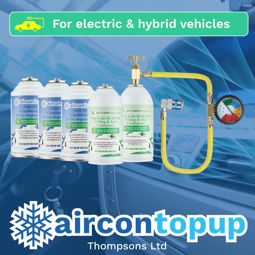 Car Aircon Regas For Hybrid/Electric Vehicles R134a Compatible Refrigerant x3 + Leak Sealer x2 + Professional Type Hose & Gauge Kit