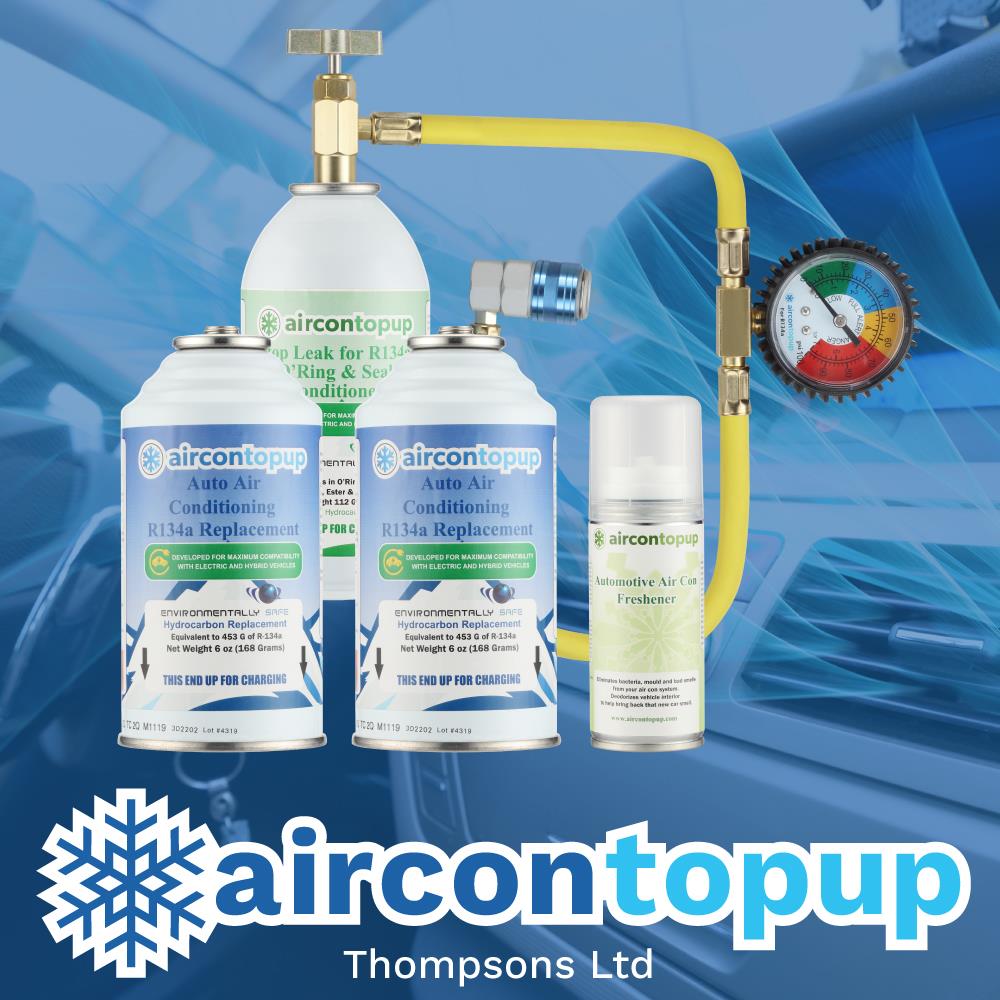 Car Aircon Regas For Hybrid/Electric Vehicles R134a Compatible Refrigerant x2 + Leak Sealer + Sanitiser + Professional Type Hose & Gauge Kit