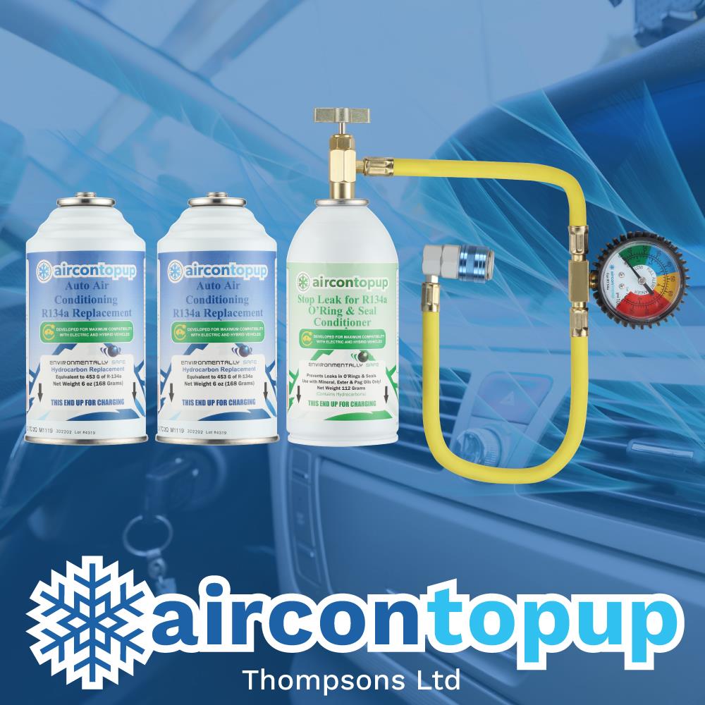 Car Aircon Regas For Hybrid/Electric Vehicles R134a Compatible Refrigerant x2 + Leak Sealer + Professional Type Hose & Gauge Kit
