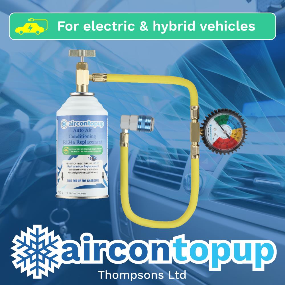 Car Aircon Regas For Hybrid/Electric Vehicles R134a Compatible Refrigerant + Professional Type Hose & Gauge Kit