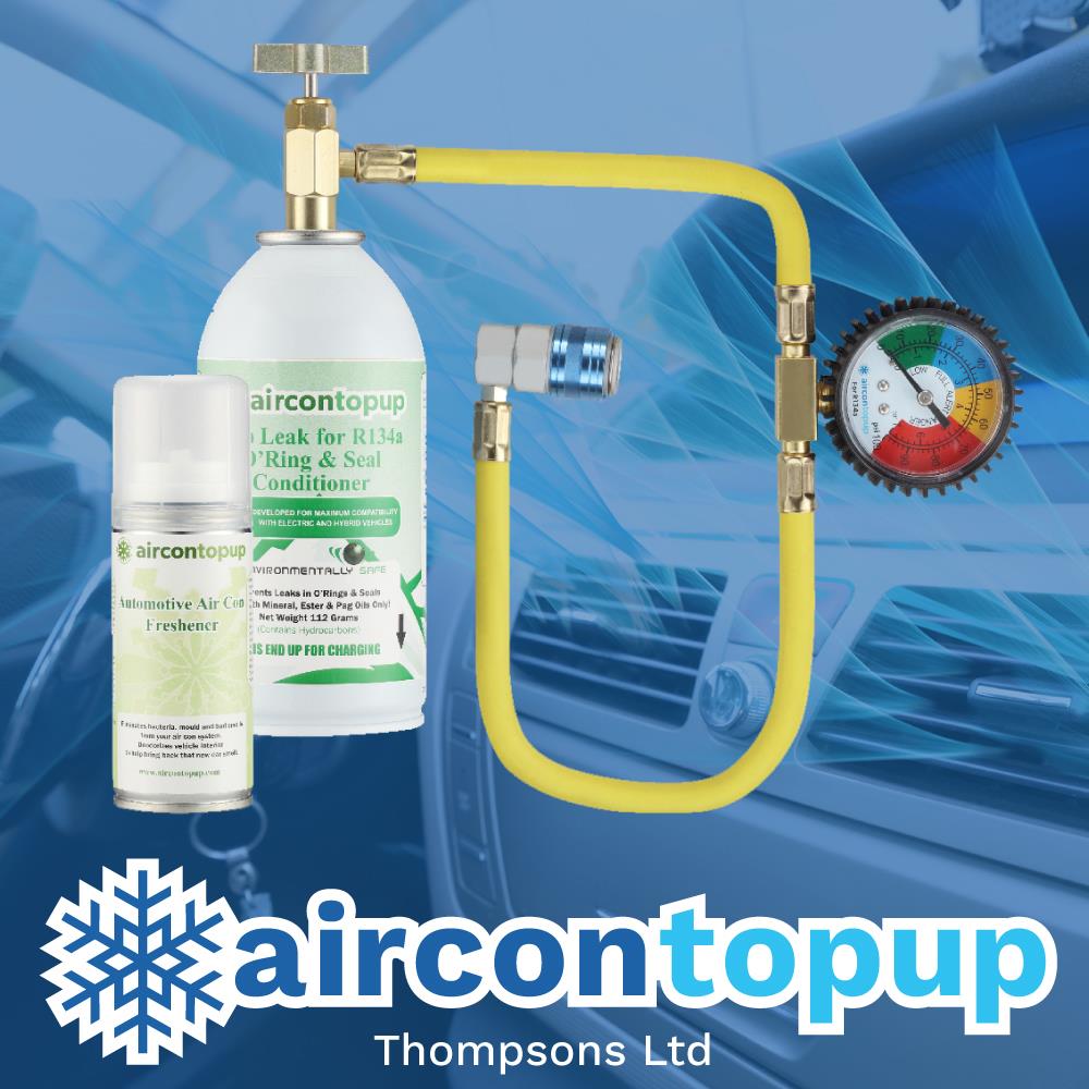 Car Aircon Regas For Hybrid/Electric Vehicles R134a Compatible Leak Sealer + Sanitiser + Professional Type Hose & Gauge Kit