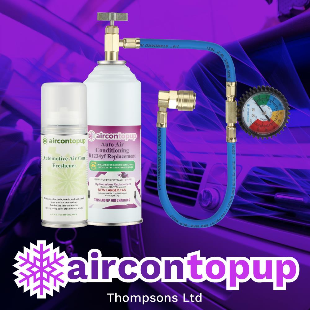 Car Aircon Regas For Hybrid/Electric Vehicles R1234yf Compatible Refrigerant + Sanitiser + Professional Type Hose & Gauge Kit