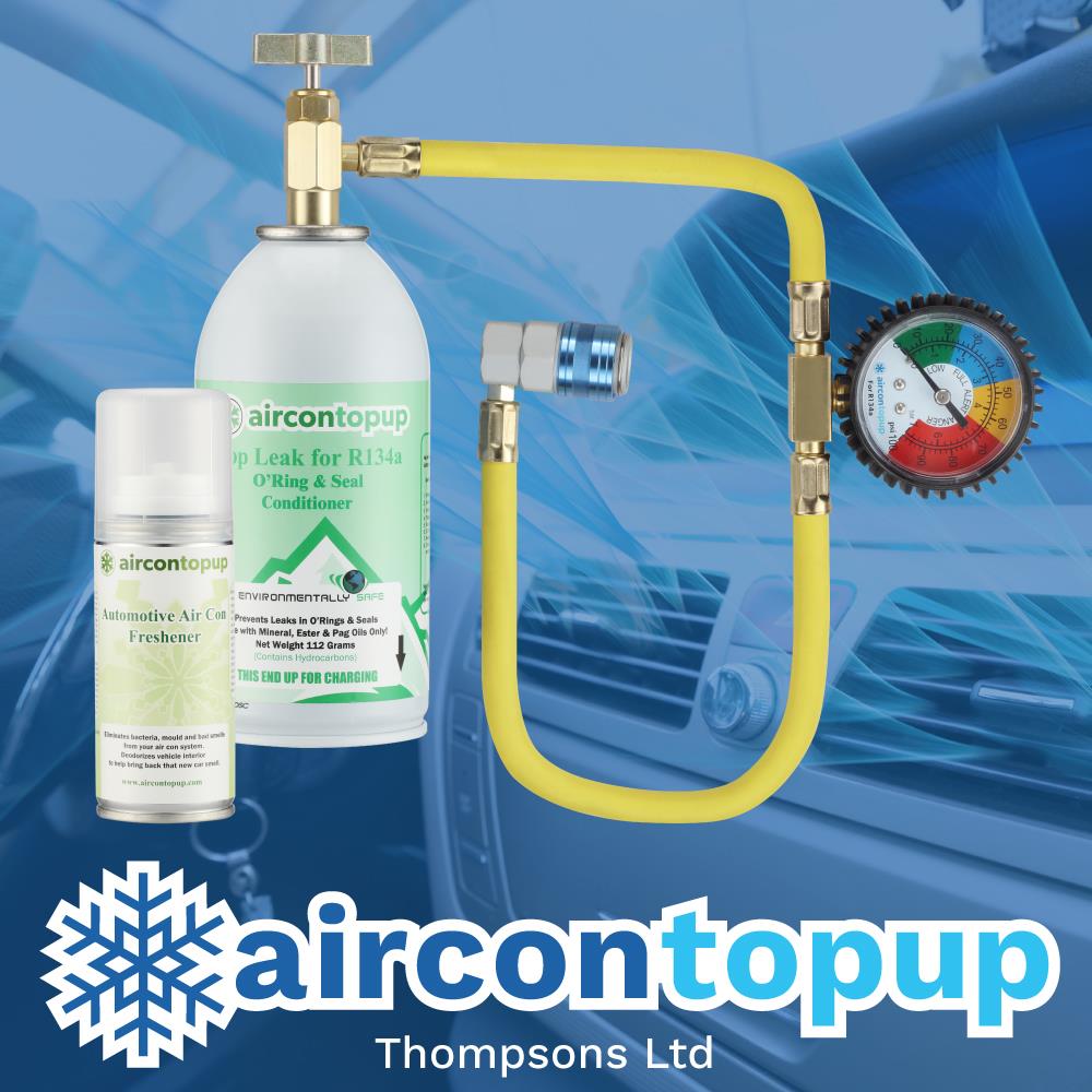 Car Aircon Regas R134a Compatible Leak Sealer + Sanitiser + Professional Type Hose & Gauge Kit