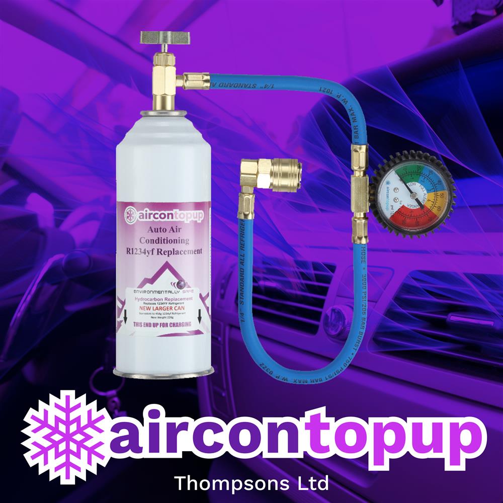 Car Aircon Regas R1234yf Compatible Refrigerant + Professional Type Hose & Gauge Kit