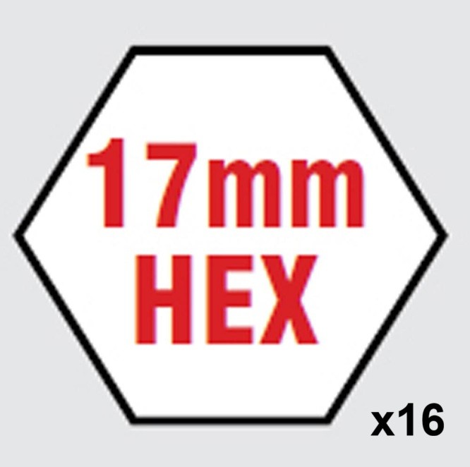 16x Replacement Wheel Bolt (Seat:R12) Hex:17mm (M14x1.5) Len:59mm Thread:40mm