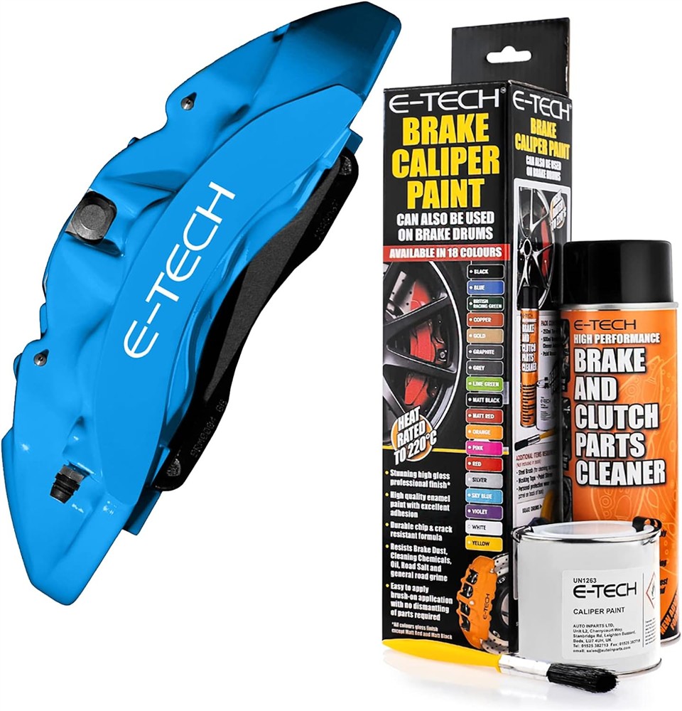 E-TECH Sky Blue Brake Caliper/Drum Paint - EBCP-GSBL - Complete Kit inc Paint/Cleaner & Brush