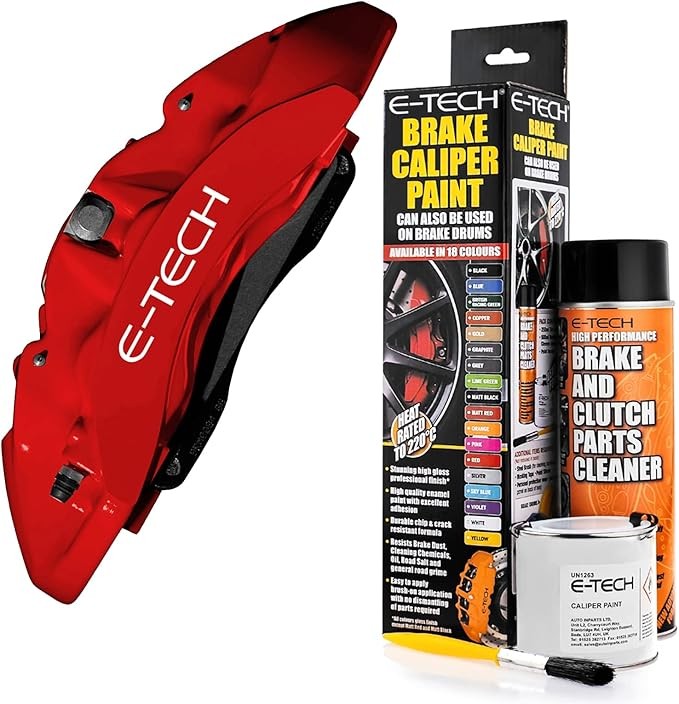 E-TECH Red Brake Caliper/Drum Paint - EBCP-R - Complete Kit inc Paint/Cleaner & Brush