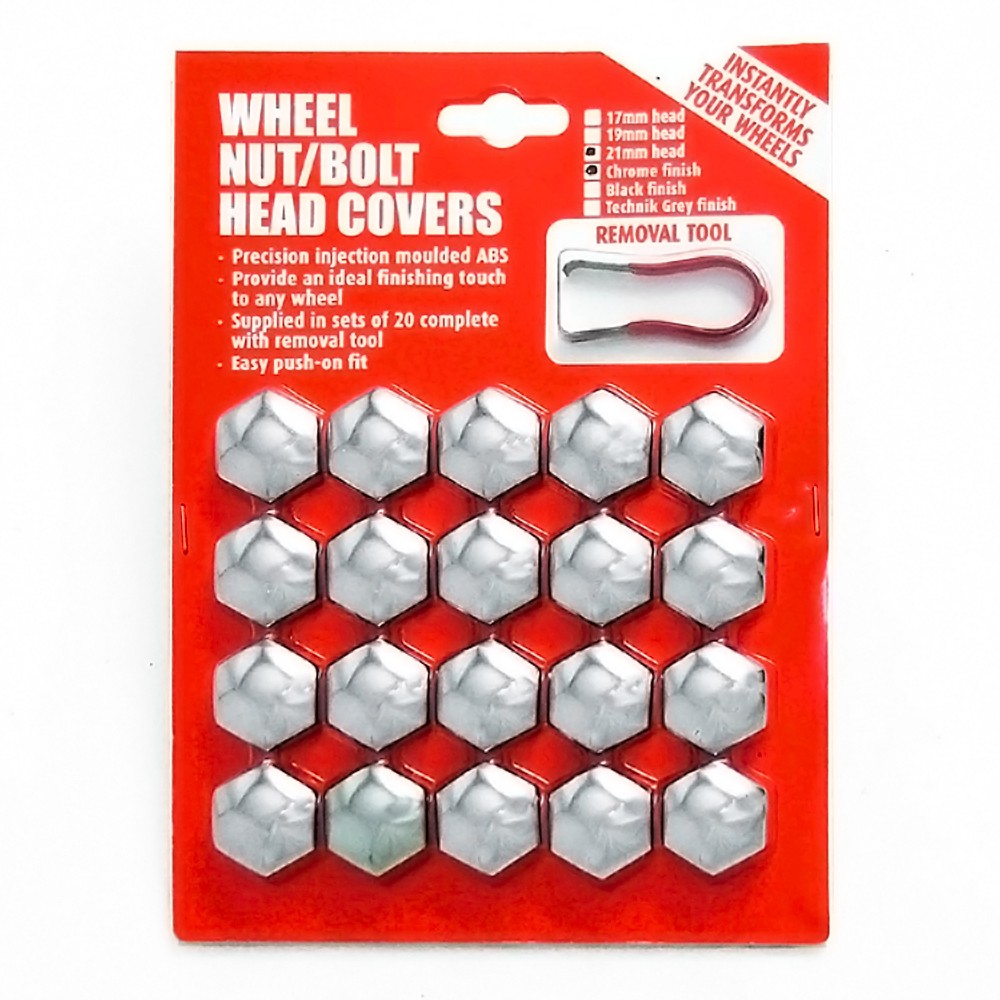 20 Pack NC007-CH Chrome Push-On Nut & Bolt Head Covers Hex:21mm