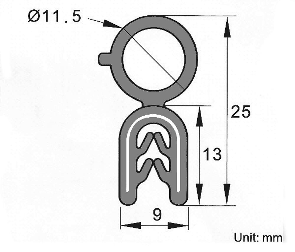 Reinforced Self Gripping Sealing Trim 9mm x 25mm Grip Range 1mm to 4mm-5m L Roll