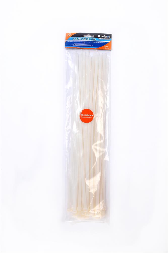 Bluespot 40058 50 Piece 7.5mm x 450mm White Cable Ties