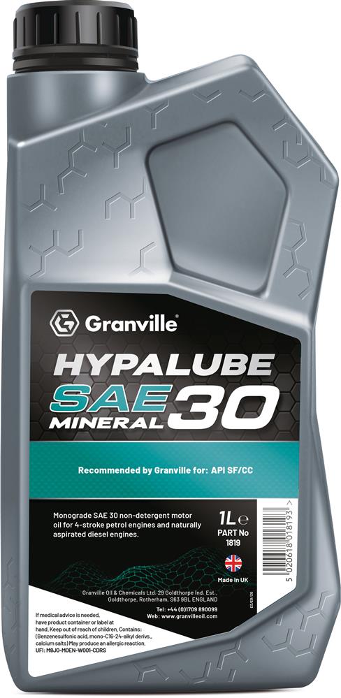 Granville 1819 Hypalube 30 Mineral Engine Oil Trade 1 Litre Pack