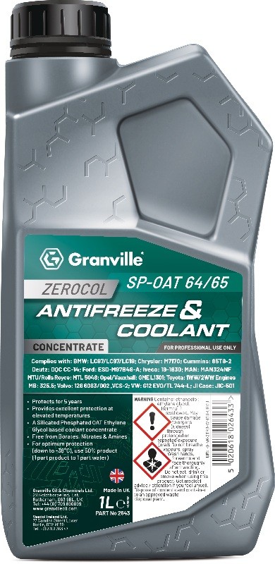 Granville 2643 Zerocol SP-OAT 64/65 Antifreeze Concentrated 1LTR