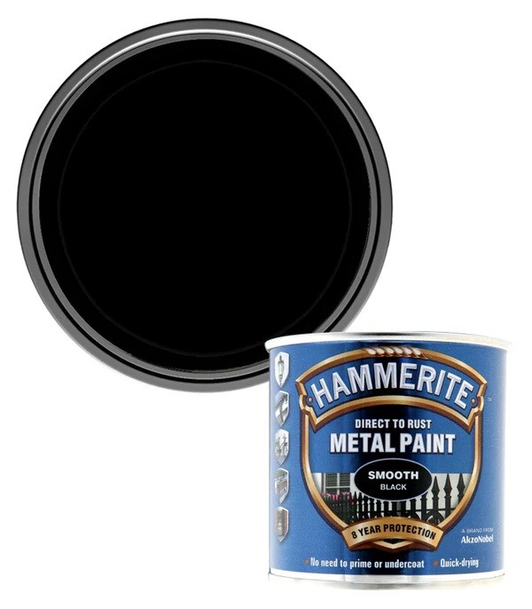 Hammerite Smooth Direct to Rust Metal 250ml Smooth Black Paint