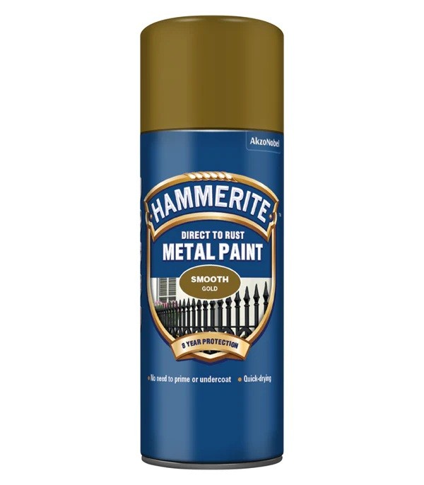 Hammerite 5092831 Smooth Direct to Rust Metal Gold Metal Paint - 400ml Aerosol