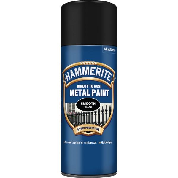 Hammerite 5092965 Smooth Direct to Rust Metal Black Paint 400ml Aerosol