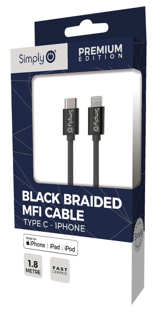 APL01 Simply Power Mfi Type C - Iphone Braided 1.8M Black