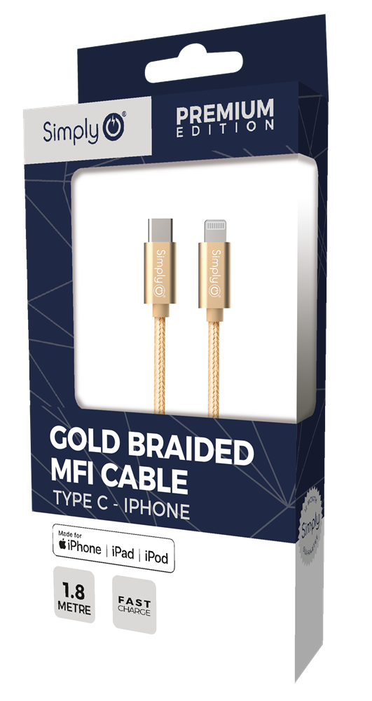 APL03 Simply Power Mfi Type C - Iphone Braided 1.8M - Gold