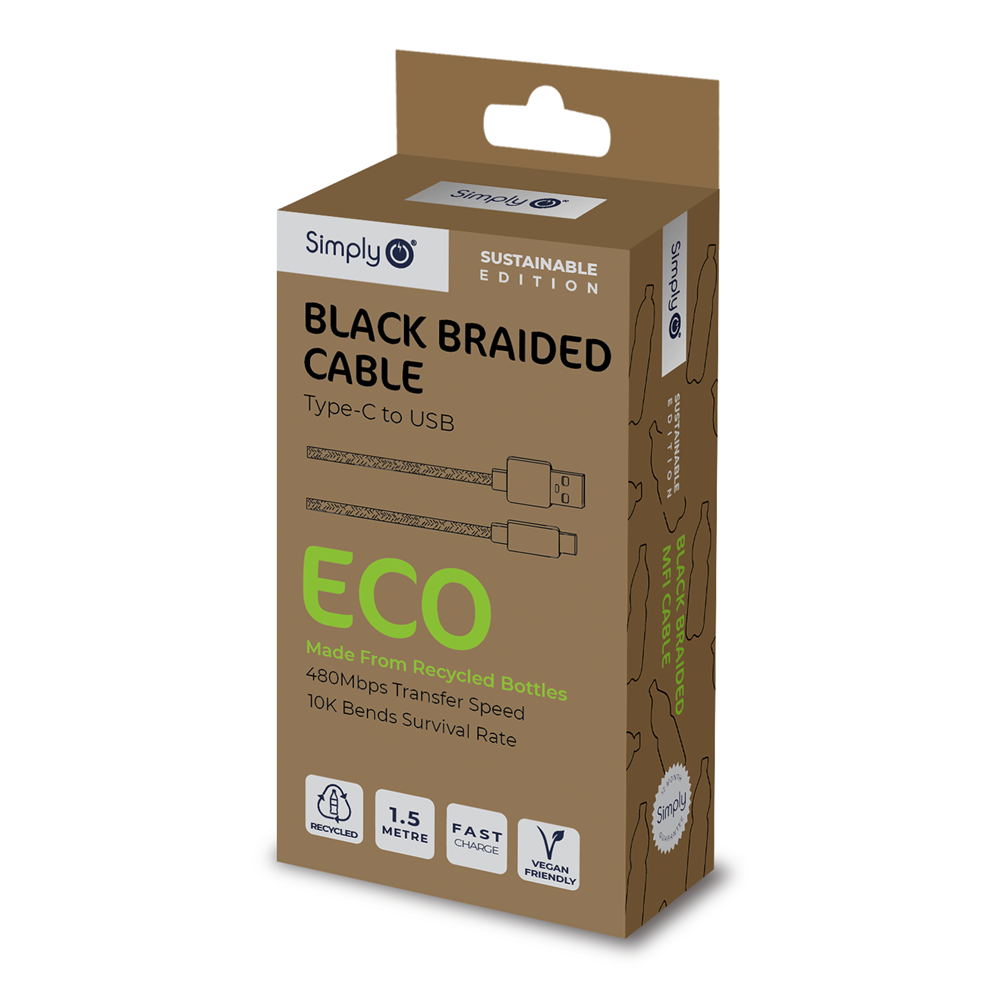 ECO003 Simply Power Eco USB To Type C Black Braided 1.5M Cable