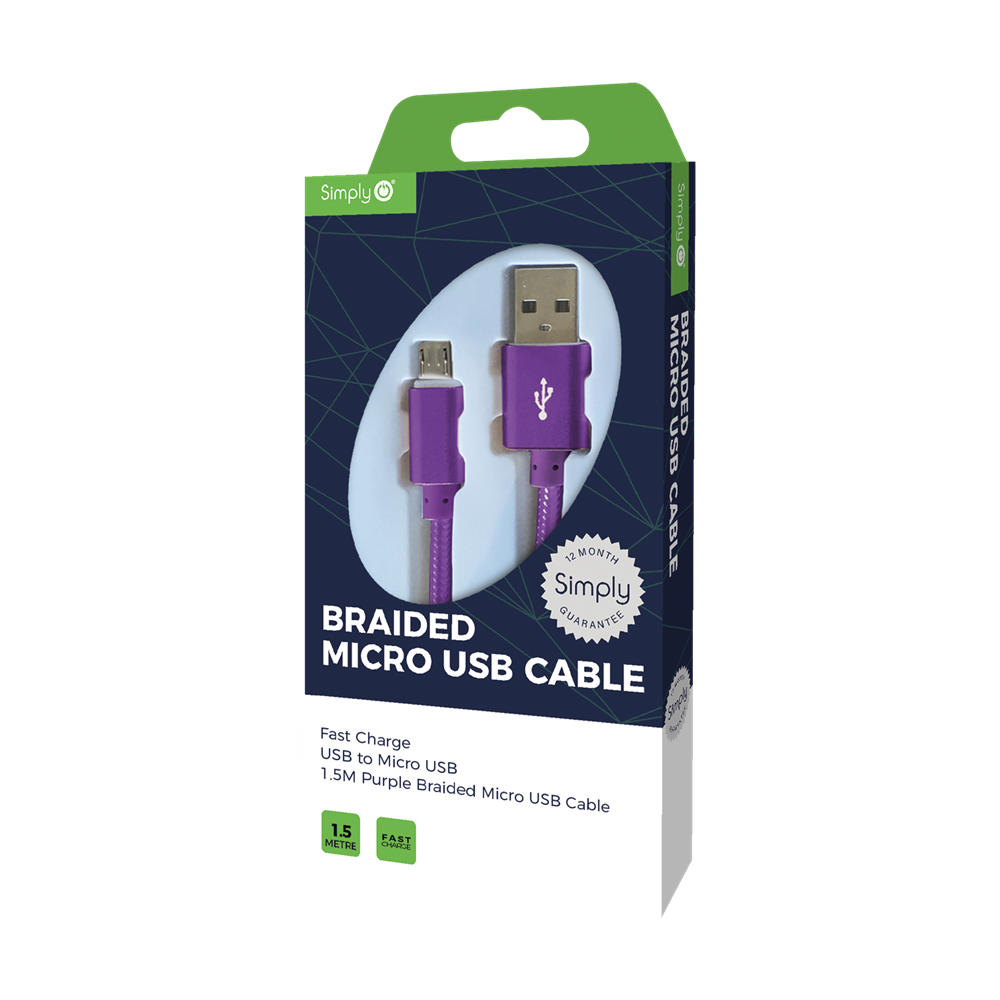 ICMC07 Simply Power USB - Micro USB Braided Cable 1.5M Purple