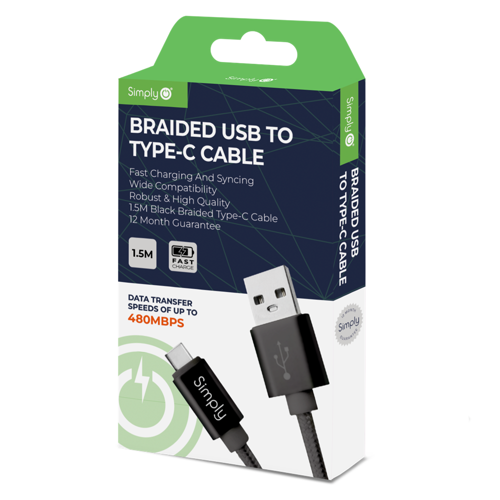 ICTC03 Simply Power USB - Type C Braided Cable 1.5M Black