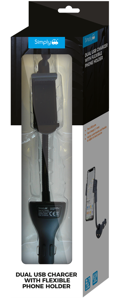 PH006 Simply Auto Dual USB Flex Phone Holder With Charger