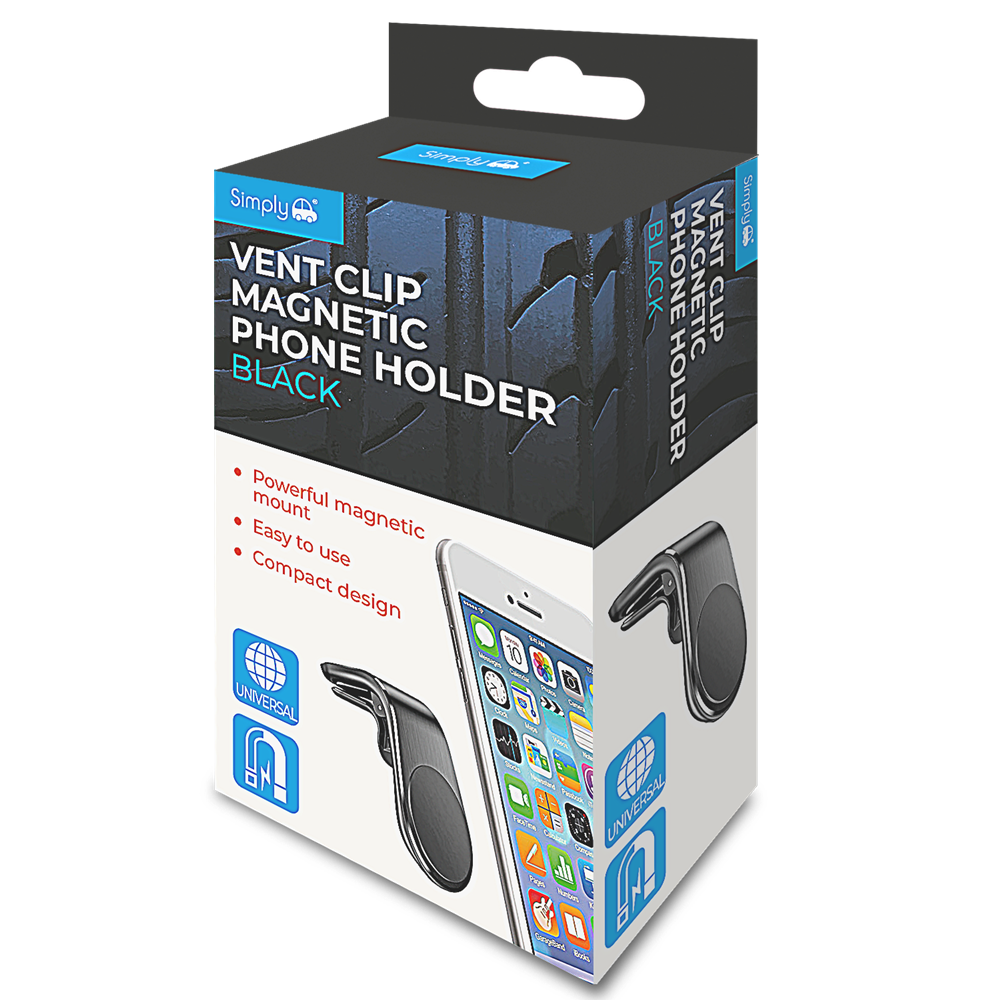PH013 Simply Auto Black Vent Clip Magnetic Phone Holder