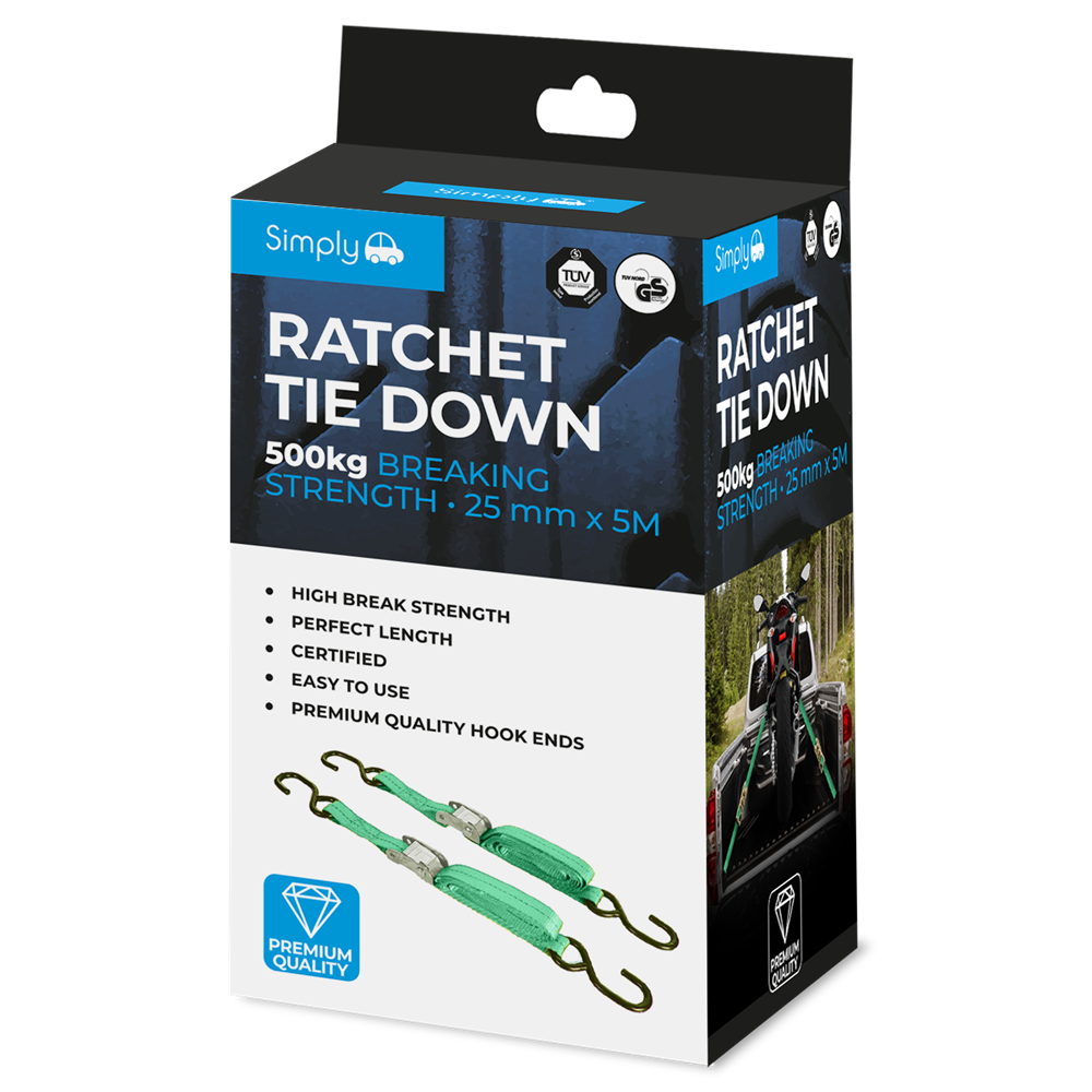 RTD001 Simply Auto PK1 25mm*5M 500Kg Ratchet Tie Down