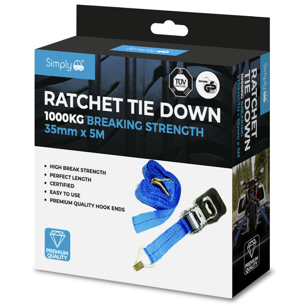 RTD003 Simply Auto PK1 35mm*5M 1000Kg Ratchet Tie Down