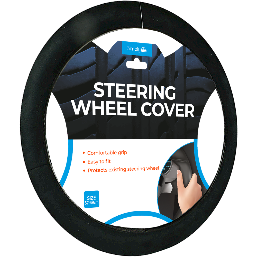 SWC113 Simply Auto Luxury Black Plush Finish Steering Wheel Cover