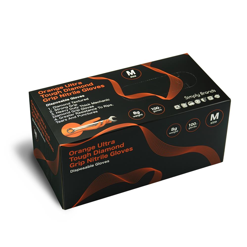 UDG02 Simply Sanitize 100PK M Ultra Tough Diamond Grip Nitrile Orange Gloves