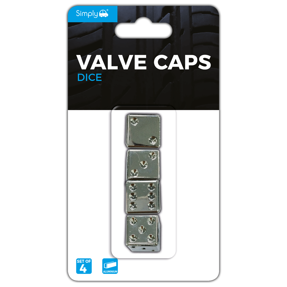 VAL05 Simply Auto Dice Valve Caps Chrome - With Nylon Insert