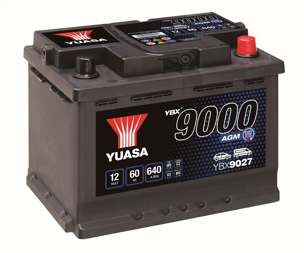YBX9027 12V 60Ah 640A Yuasa AGM Start Stop Plus 4yr Warranty battery