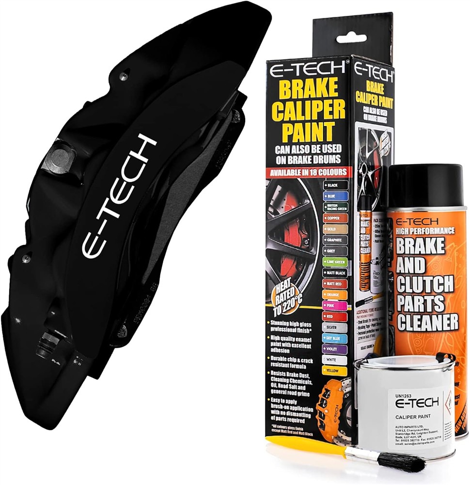 E-TECH Black Brake Caliper/Drum Paint - EBCP-BK - Complete Kit inc Paint/Cleaner & Brush