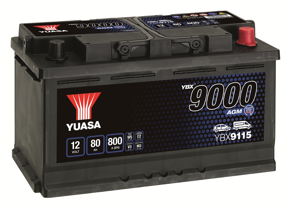 YBX9115 12V 80Ah 800A Yuasa AGM Start Stop Plus 4yr Warranty battery